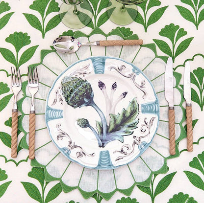 Josephine Green Block Print Cotton Table Runner