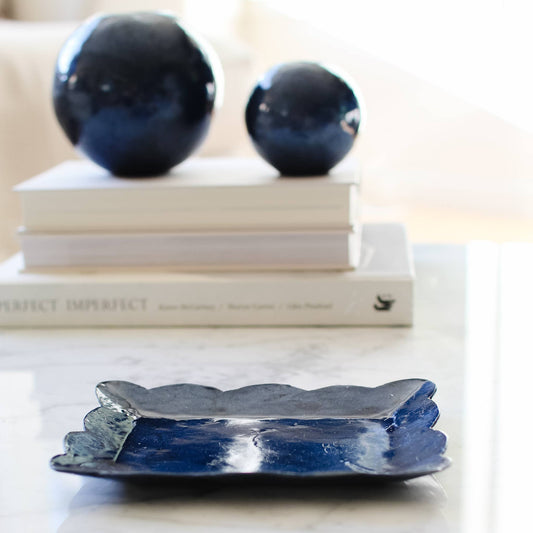 Capiz Mini Rectangular Tray w/Scalloped Edge (Blue)