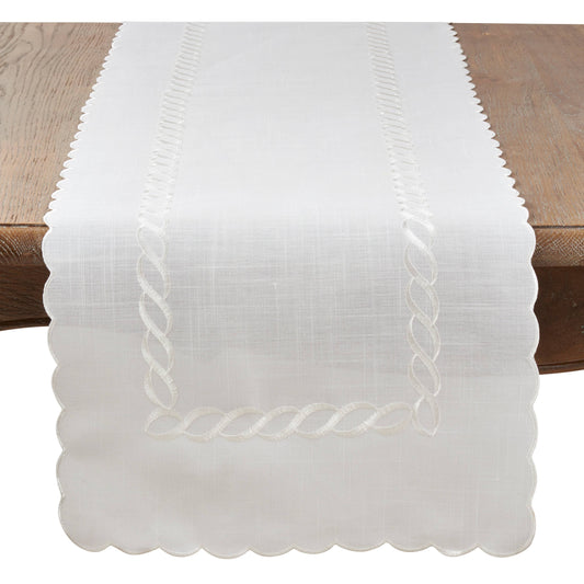 Braided Embroidery Runner: White / 16"x108"