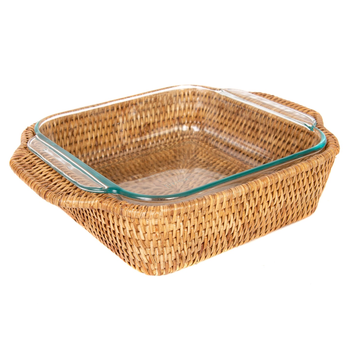 Rattan Square Baker Basket with Pyrex Dish: Honey Brown