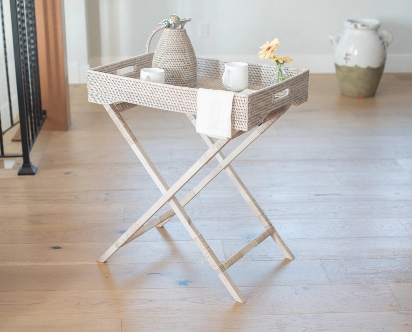 Rattan Butler Tray/Table White Wash