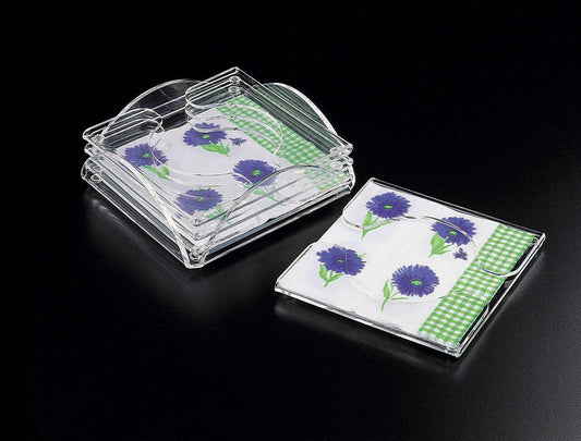 Double Fold Cocktail Napkin Coaster W/ Holder (4/Set)