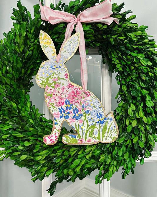 Field of Flowers Handmade Bunny Door Hanger - 12”: Laying/Hopping Bunny