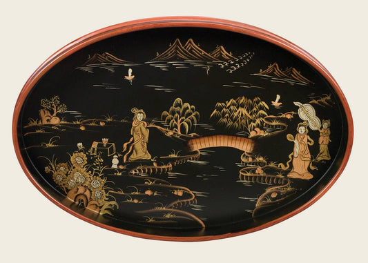 Oval End Table - Black w/Design