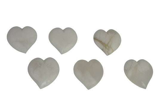 White Alabaster Stone Heart Paperweights 2.5"