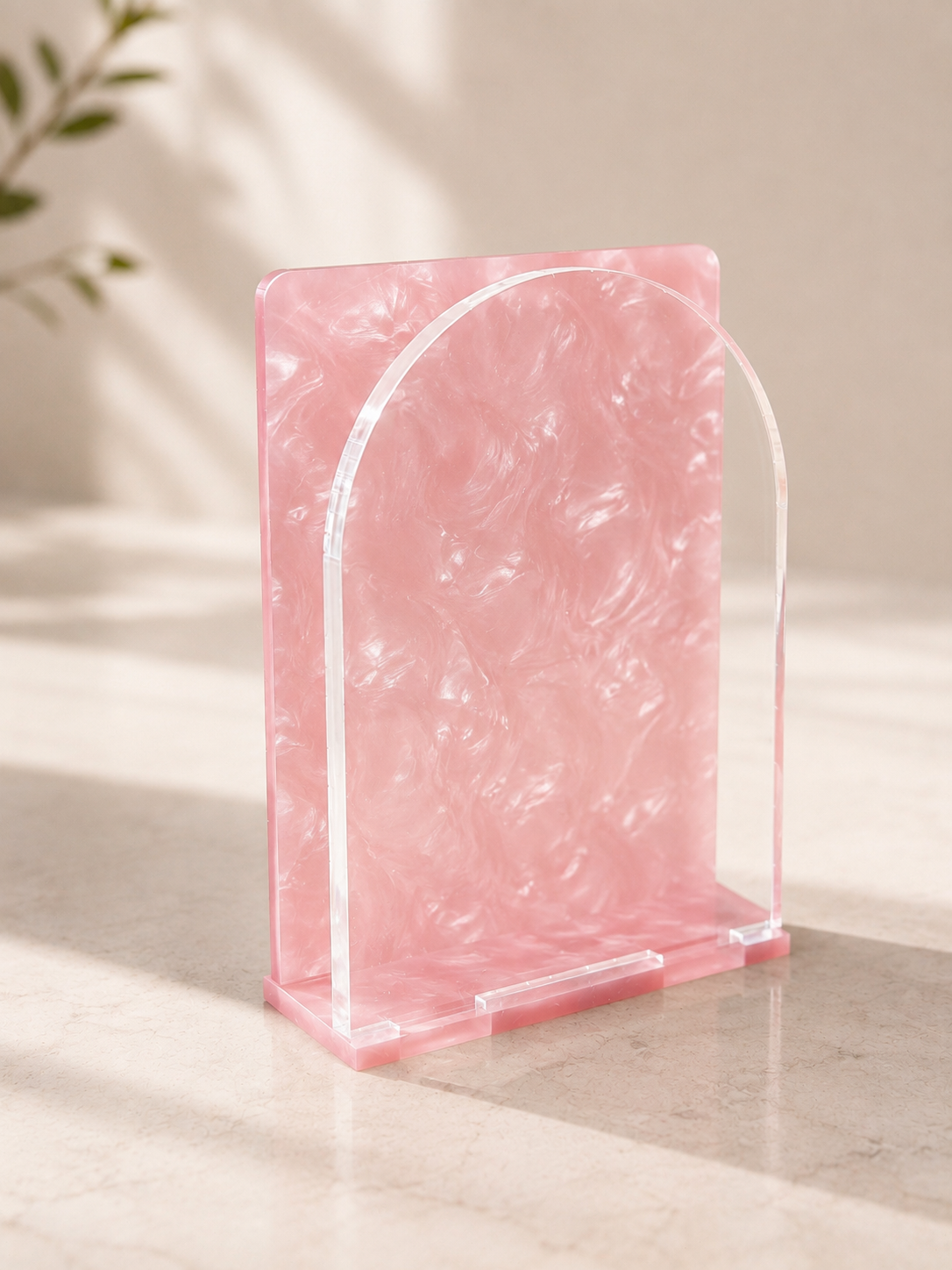 Pink Pearl Acrylic Vertical Napkin Holder with Clear Front