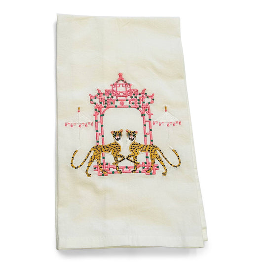 Towel - Cheetah with Umbrella by Pagoda Chinoiserie on white