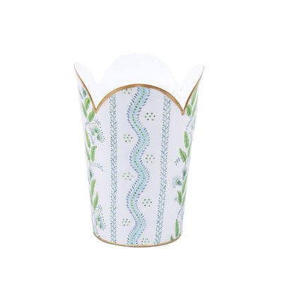 Emma Stripe Enameled Tulip Wastebasket - Blue & Green