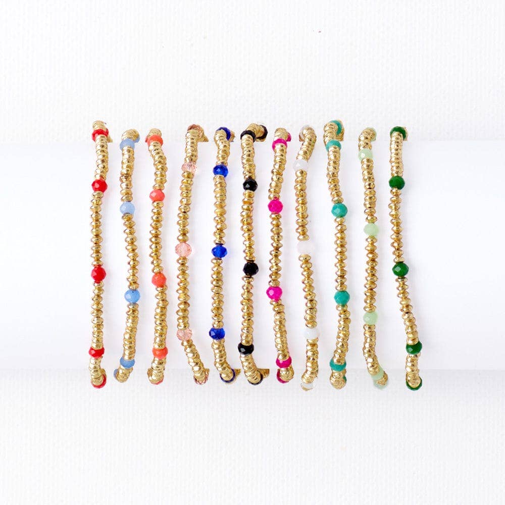 Ashley Small Brass + Crystal Stretch Bracelet Hot Pink + Gold Wholesale