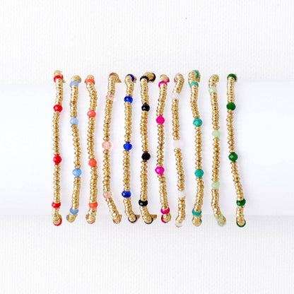 Ashley Small Brass + Crystal Stretch Bracelet Hot Pink + Gold Wholesale