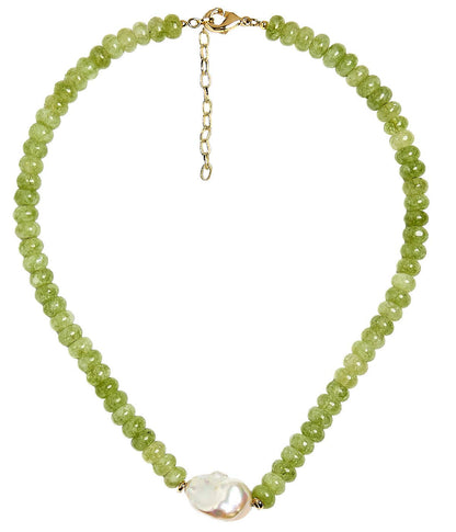 Susie- Quartz Beaded Necklace with freshwater Pearl - WS: Light Blue