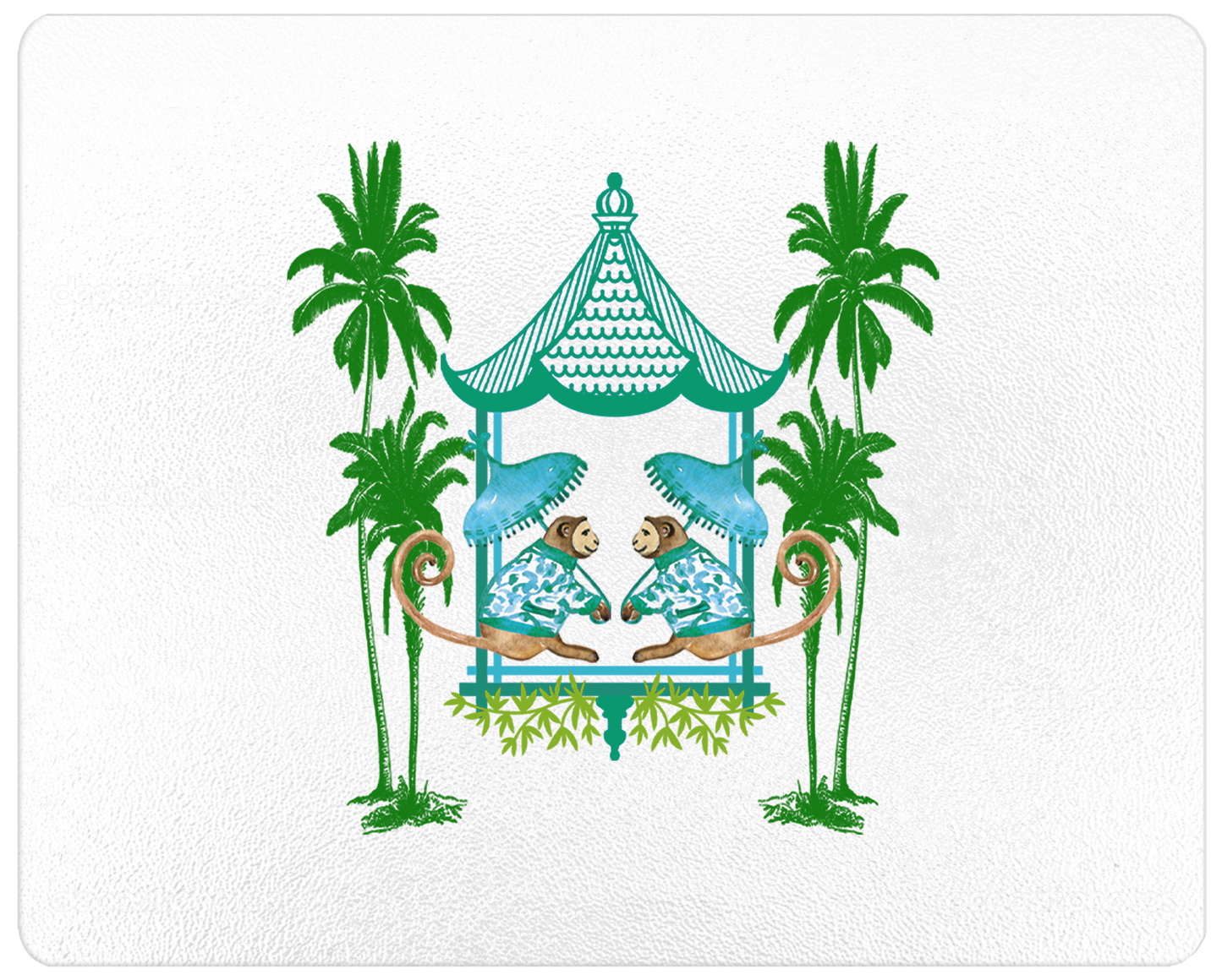 Chic Monkey with Palms Aqua and Green Glass Cutting Board: Small Rectangular 8" by 11"