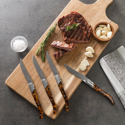 Tortoise Shell 4-Piece Laguiole Connoisseur Steak Knife Set