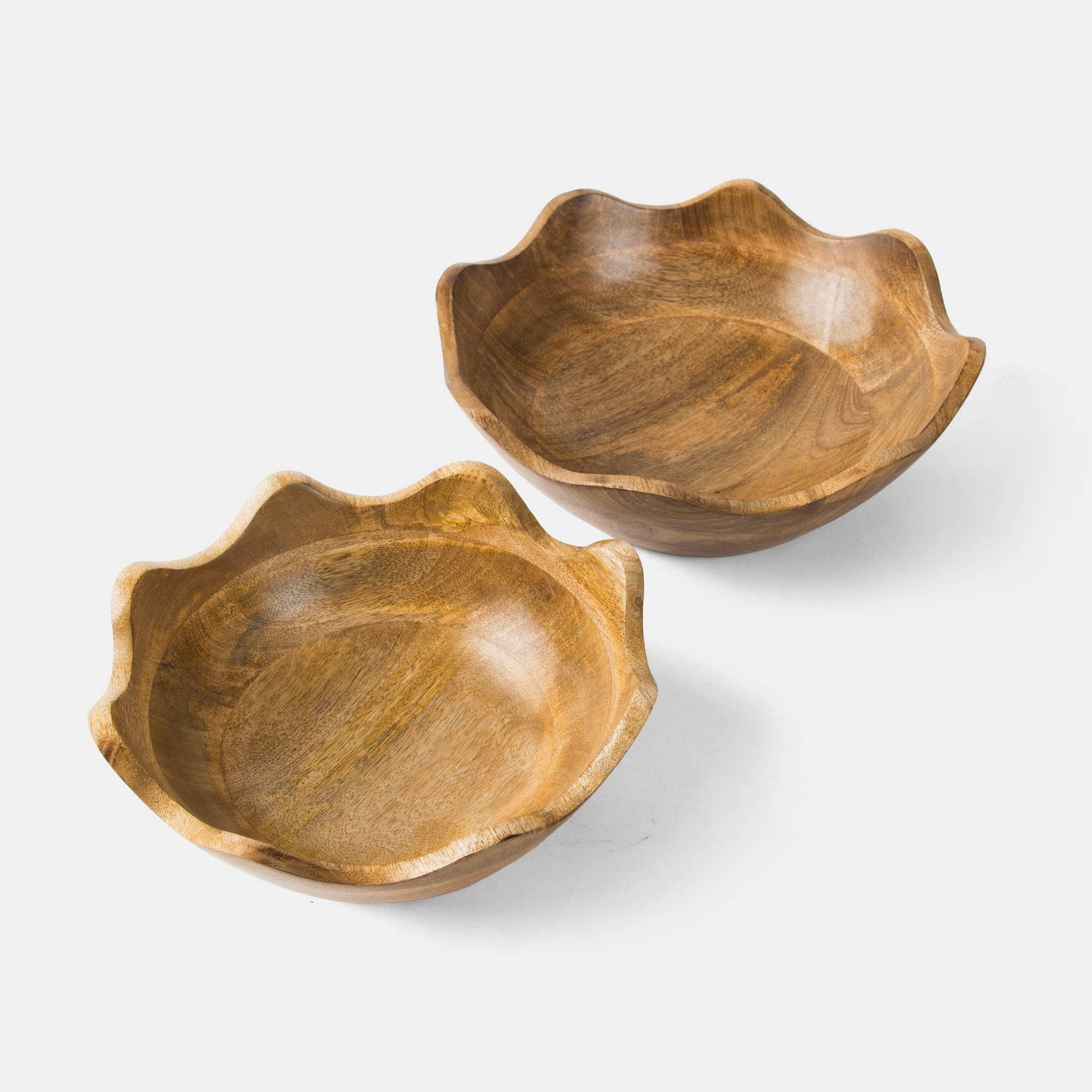 Handcrafted Mangowood Scalloped Wooden Bowls— Medium