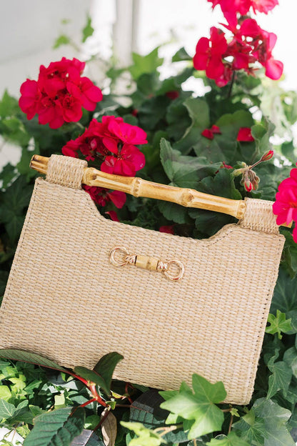 Mary Natural Straw Clutch - Bamboo Natural Handle - WS: Bamboo Toggle
