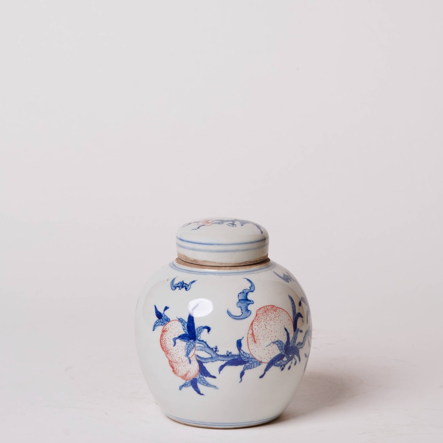 Red and Blue Porcelain Peach Round Storage Jar