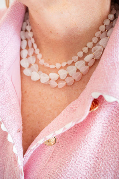 Heart- 14MM - Quartz Beaded Necklace - WS: Pink