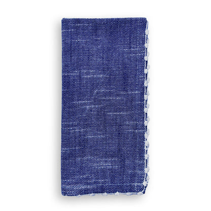 Knotted Edge Navy Cotton Napkin with White Trim Set of 4
