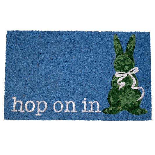 Boxwood Bunny Coir Doormat   Palace Blue/Green 18x30