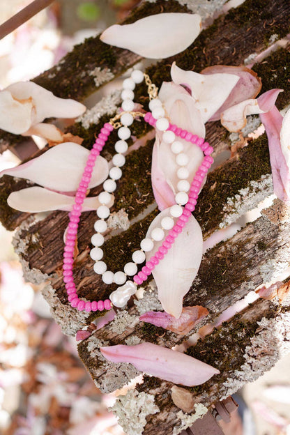 Susie- Quartz Beaded Necklace with freshwater Pearl - WS: Light Blue