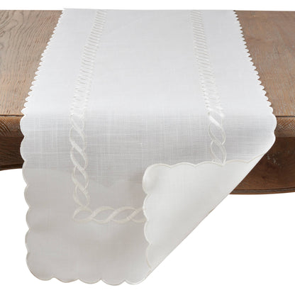 Braided Embroidery Runner: White / 16"x108"
