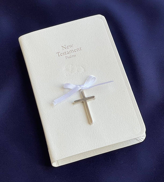 Baby Bible With Sterling Silver Cross White