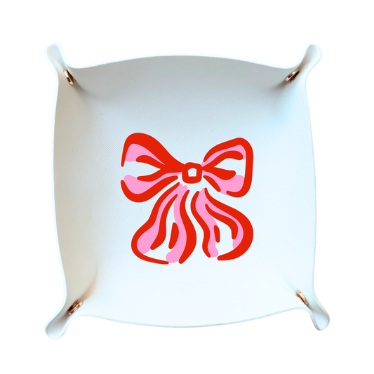 Bow Gift Trinket Tray | Pink & Red Bow (White)