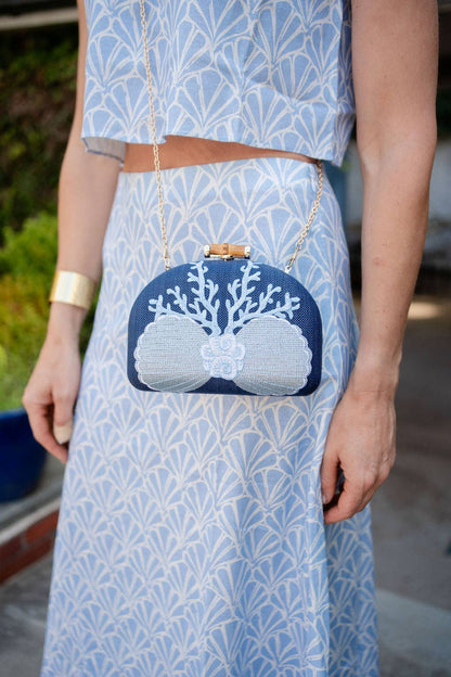 Coral and Shell Clutch- Embroidered - WS: Pink