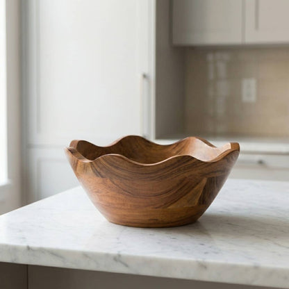 Hand-carved Acacia Wood Scalloped Serving Bowl: Small