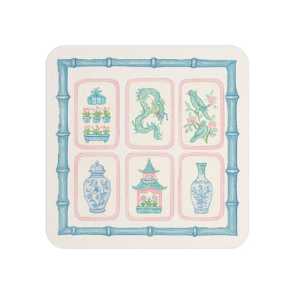 Mahjong Tile Pastel Chinoiserie Paper Coaster Set: 4