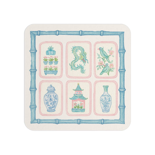Mahjong Tile Pastel Chinoiserie Paper Coaster Set: 4