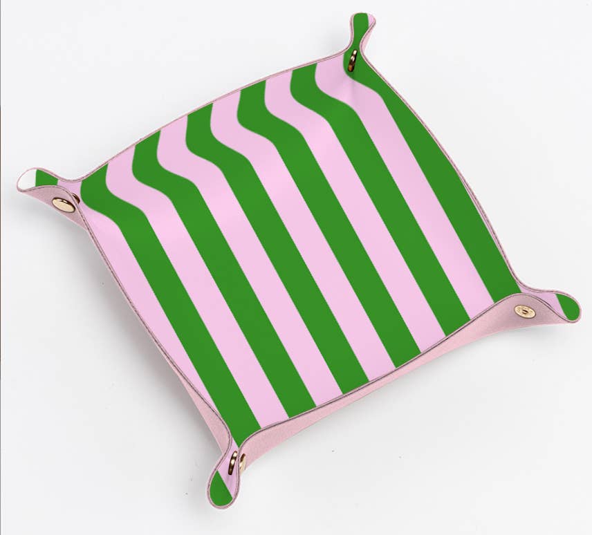 Cute trinket gift tray catchall | pink & green stripe