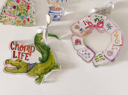 Mahjong Tile Wreath Watercolor Acrylic Ornament