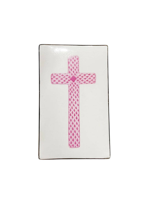 Rectangular Lidded Box with Pink Cross