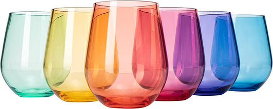 6 Unbreakable Colored Stemless Wine Glasses Acrylic