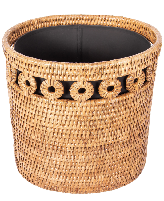 Oval Rattan Waste Basket with Metal Liner: Honey Brown