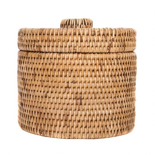 Rattan Round Single Tissue Roll Box: Honey Brown