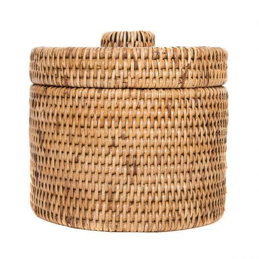 Rattan Round Single Tissue Roll Box: Honey Brown