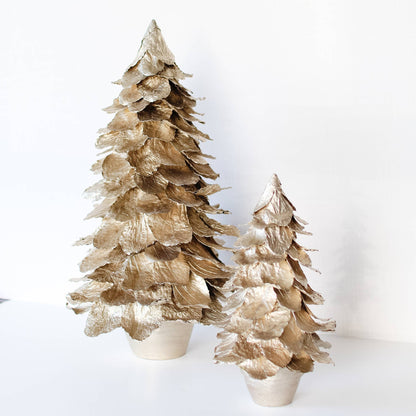 Potted Butterfly Leaf Cone Tree (Soft Gold): 10.5"