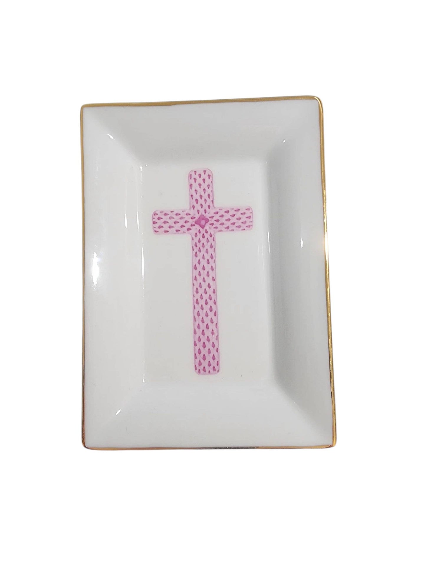 Pink Cross on Porcelain Trinket trayTray