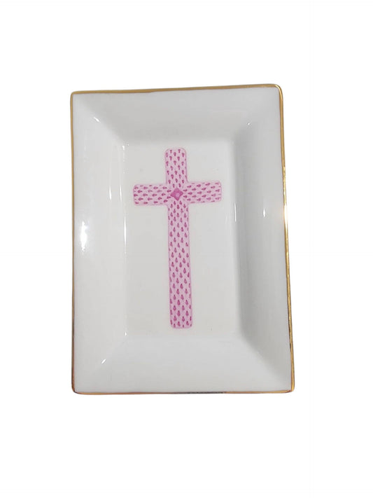 Pink Cross on Porcelain Trinket trayTray