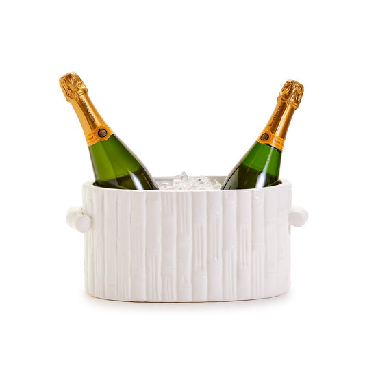 White Bamboo Oval Centerpiece with Handles