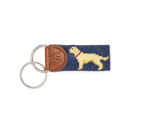 Yellow Lab Needlepoint Keychain: Navy