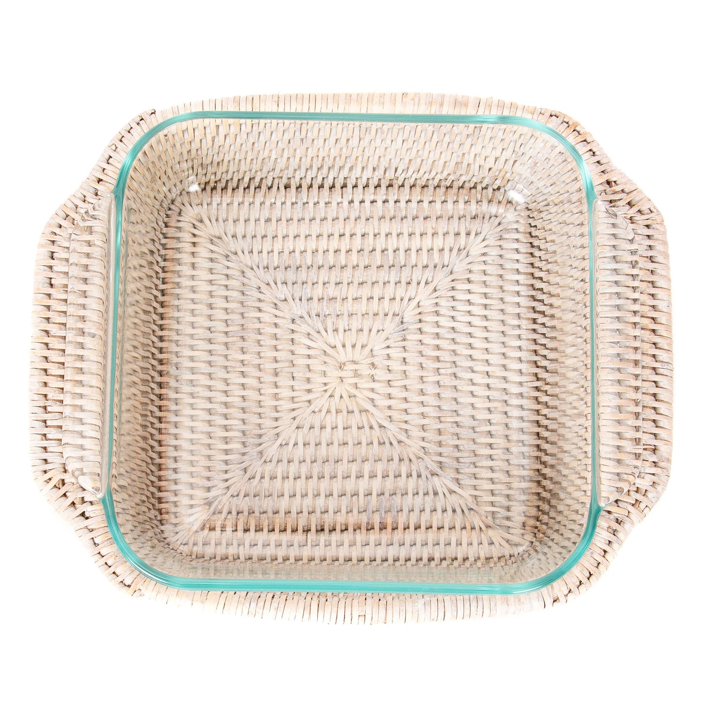 Rattan Square Baker Basket with Pyrex Dish: White Wash