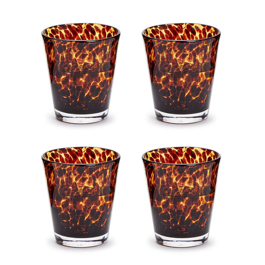 Tortoise Print Set of 4 Double Old Fashioned Glasses