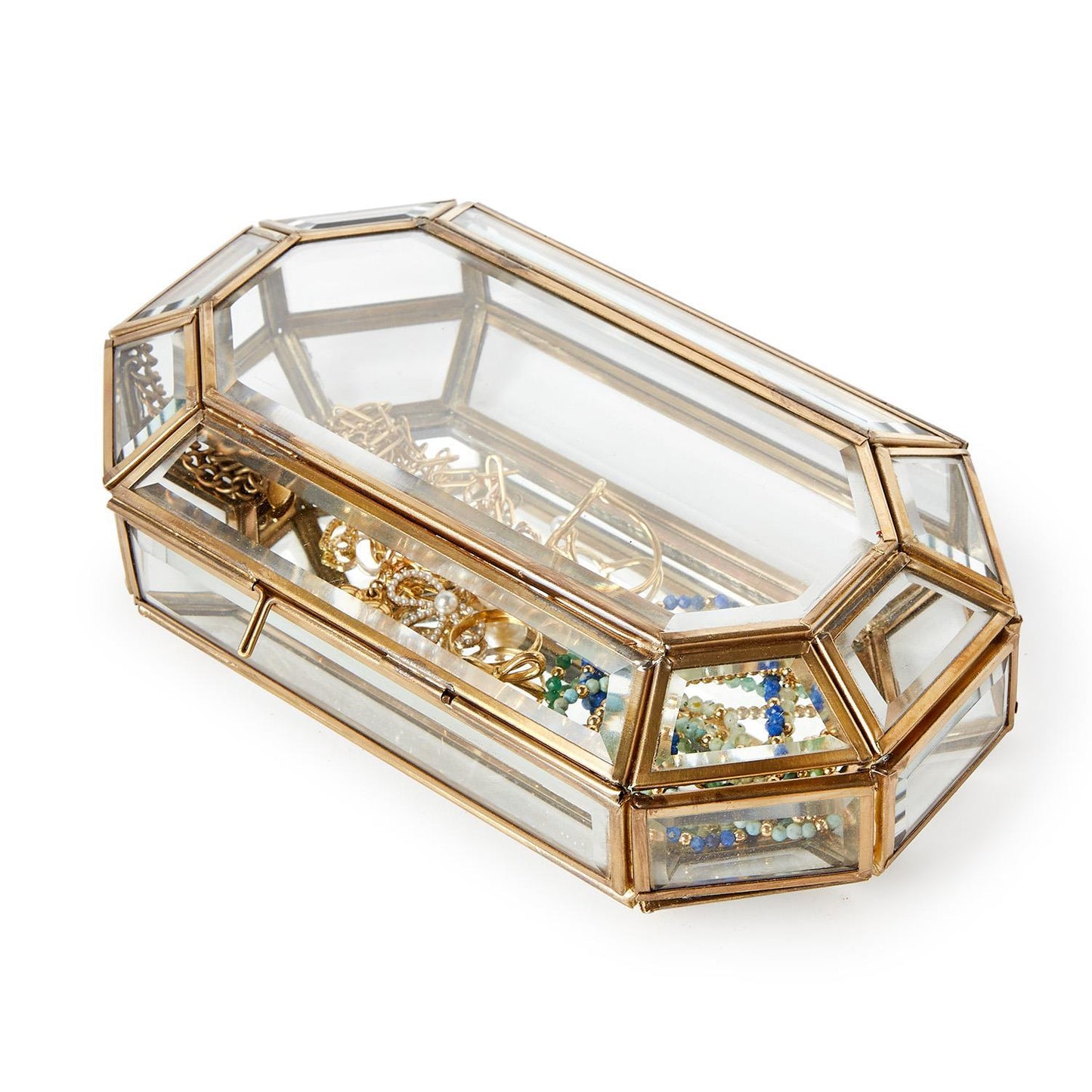 Glass Jewelry Box with Gold Trim