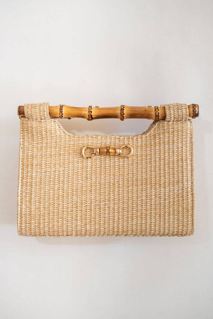 Mary Natural Straw Clutch - Bamboo Natural Handle - WS: Bamboo Toggle