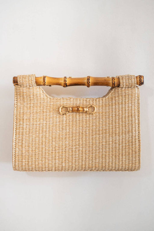 Mary Natural Straw Clutch - Bamboo Natural Handle - WS: Bamboo Toggle