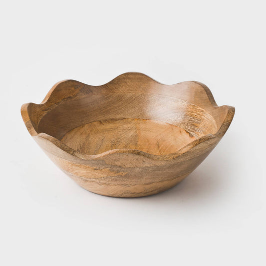 Handcrafted Mangowood Scalloped Wooden Bowls— Medium