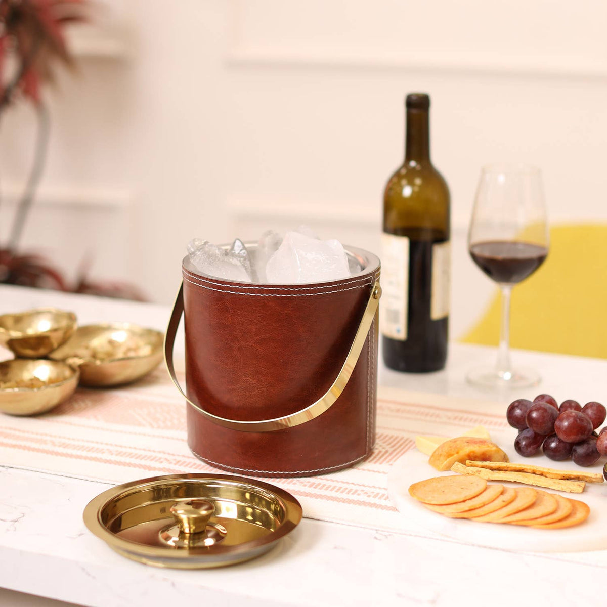 Faux Leather Ice Bucket w/ Tongs